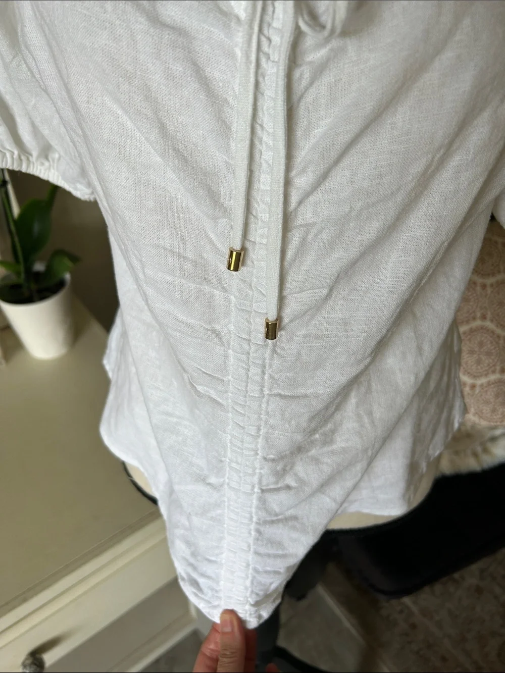 Michael Kors Women white Linen Puff Sleeve cottage western Blouse Top S